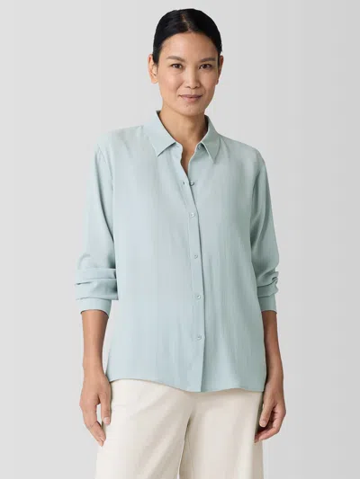 Eileen Fisher Silk Georgette Crepe Classic Collar Shirt In Blue