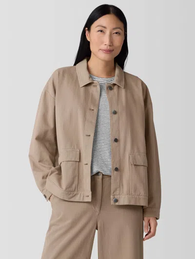 Eileen Fisher Garment-dyed Utility Cotton Collar Jacket In Biscuit In Brown