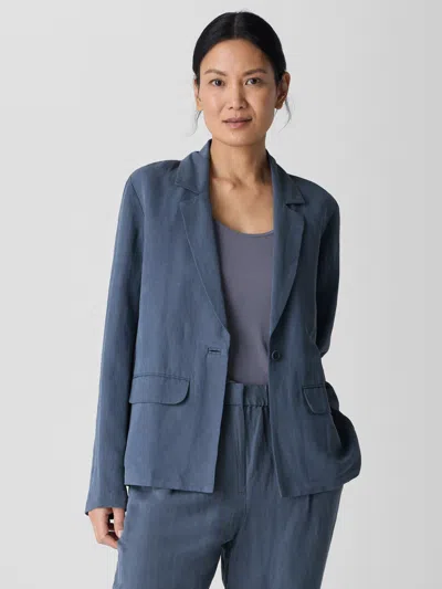 Eileen Fisher Notch Collar Linen And Silk Blazer In Blue