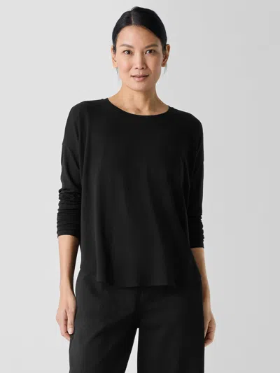 Eileen Fisher Fine Jersey Round Neck Top In Black