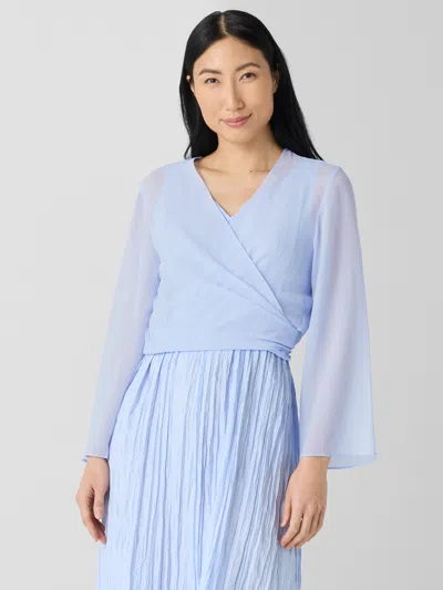 Eileen Fisher Sheer Silk Georgette Tie Jacket In Blue