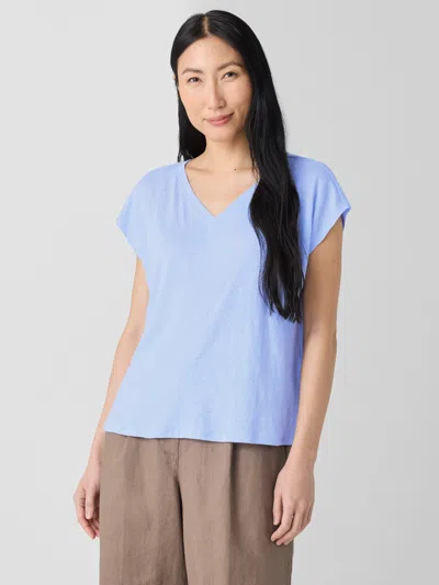 Eileen Fisher Organic Linen Jersey V-neck Tee In Bellflower In Blue