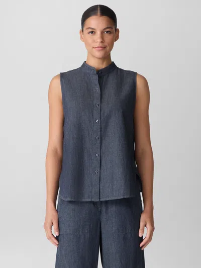 Eileen Fisher Airy Organic Cotton Twill Sleeveless Shirt In Denim In Blue
