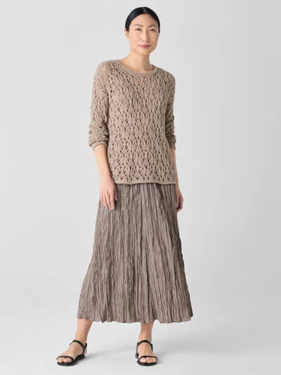 Eileen Fisher Crushed Silk Flared Skirt In Brown
