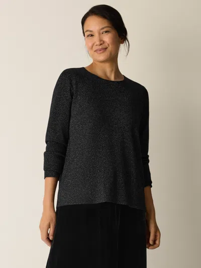 Eileen Fisher Metallic Shimmer Wool Blend Sweater In Black