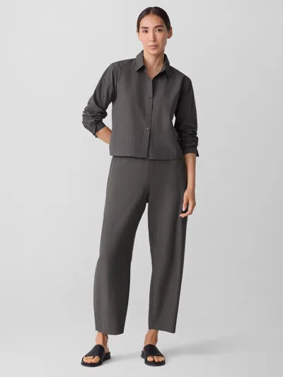 Eileen Fisher Washed Organic Cotton Poplin Classic Collar Short Shirt In Brown