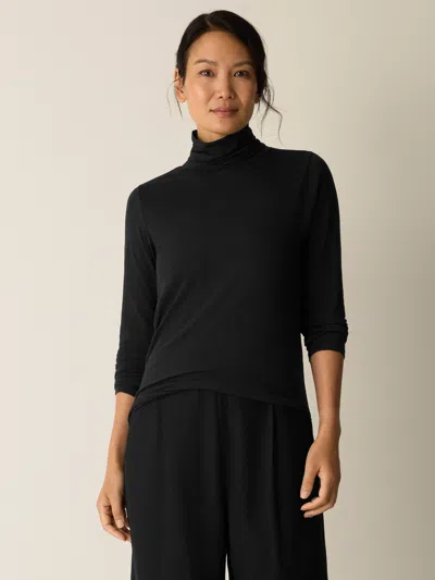 Eileen Fisher Fine Merino Turtleneck Top In Regenerative Wool In Black