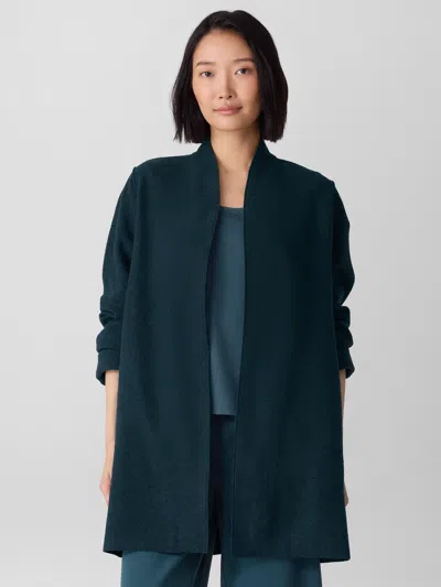 Eileen Fisher Lightweight Boiled Wool High Collar Jacket In Regenerative Wool In Blue
