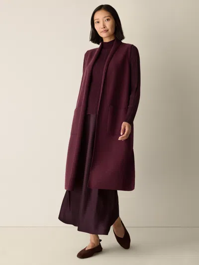 Eileen Fisher Lightweight Boiled Wool Shawl Collar Vest In Regenerative Wool In Burgundy