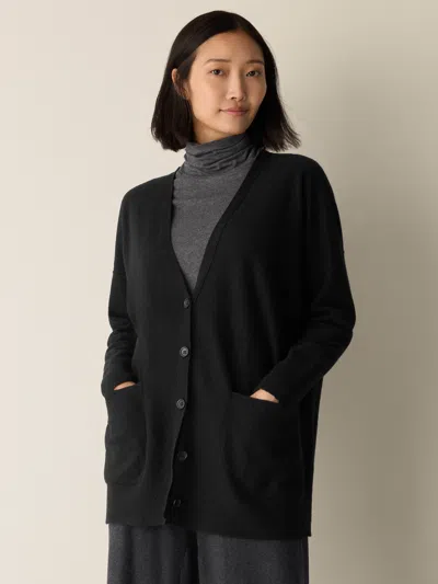 Eileen Fisher Fine Felted Wool Long Cardigan In Regenerative Wool In Black