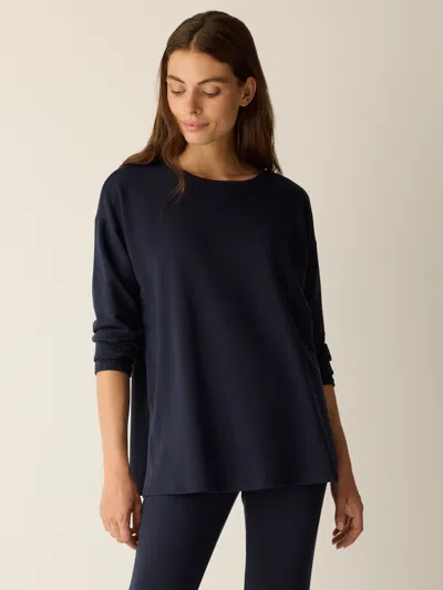 Eileen Fisher Cozy Brushed Terry Round Neck Long Boxy Top In Blue