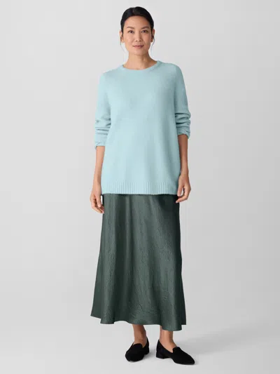 Eileen Fisher Crinkled Satin Midi Skirt In Green