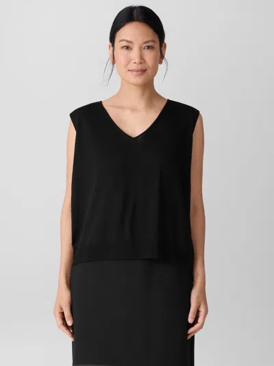 Eileen Fisher Superfine Merino Vest In Regenerative Wool In Black