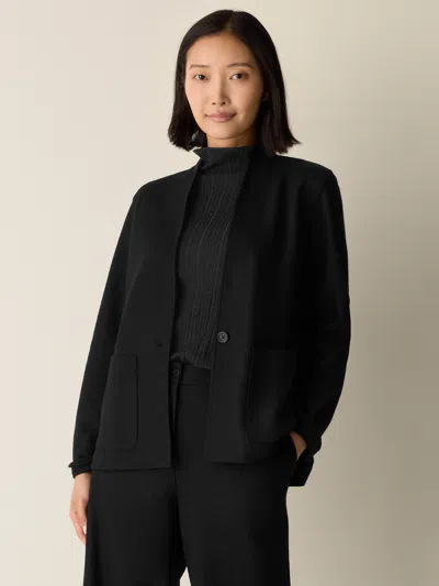 Eileen Fisher Felted Wool Jersey High Collar Jacket In Black