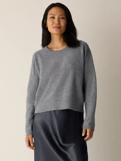 Eileen Fisher Fine Felted Wool Crew Neck Short Top In Regenerative Wool In Gray