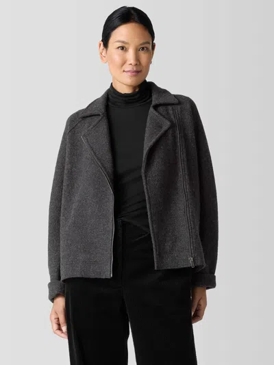 Eileen Fisher Lightweight Boiled Wool Motorcycle Jacket In Regenerative Wool In Black