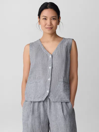 Eileen Fisher Puckered Organic Linen Stripe Vest In Gray