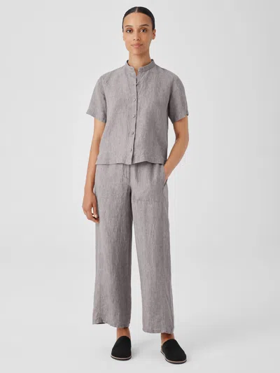 Eileen Fisher Washed Organic Linen Delave Wide Trouser Pant In Gray