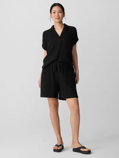 Eileen Fisher Organic Cotton Lofty Gauze Walking Shorts In Black