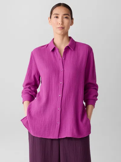 Eileen Fisher Organic Cotton Lofty Gauze Classic Collar Shirt In Pink