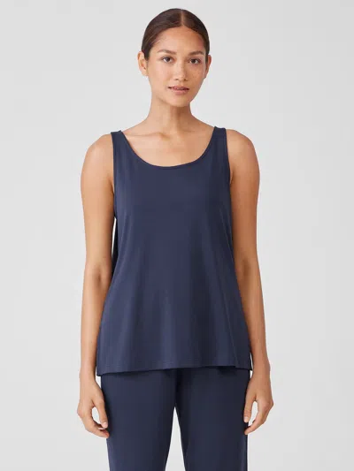 Eileen Fisher Organic Cotton Interlock Scoop Neck Sleep Tank In Blue