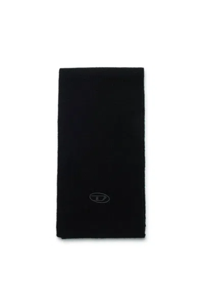 Diesel Wool-blend Knit Scarf Branded With Logo In Black