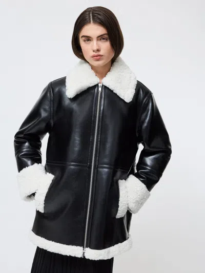 French Connection Ajani Vegan Shearling Coat  Coats In Black