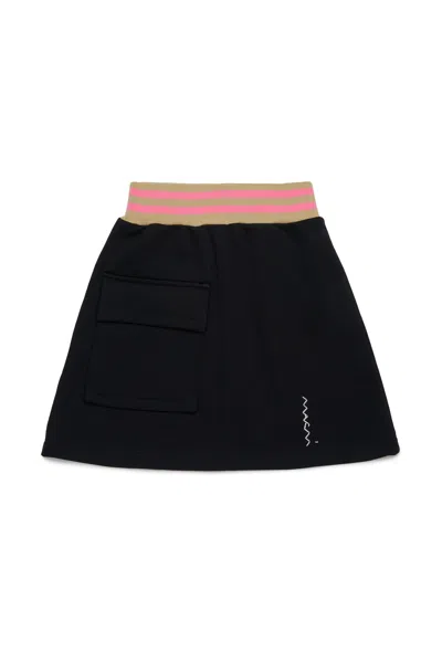 Marni Fleece Short Skirt With Elastic Stripes In Black