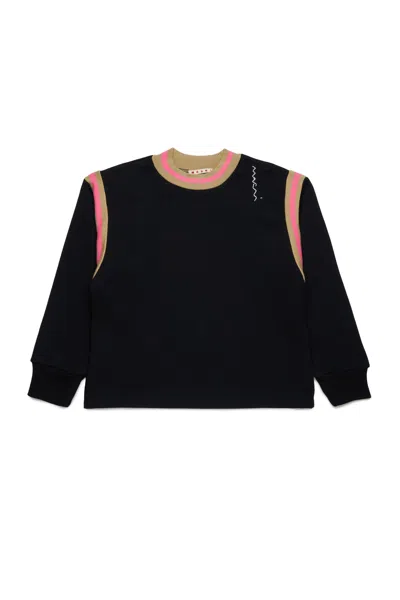 Marni Sweatshirt With Crew-neck And Armhole Stripes In Black