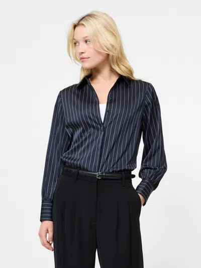 French Connection Satin Pinstripe Blouse In Black