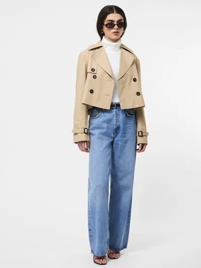 French Connection Cropped Twill Trench Coat In Khaki In Brown