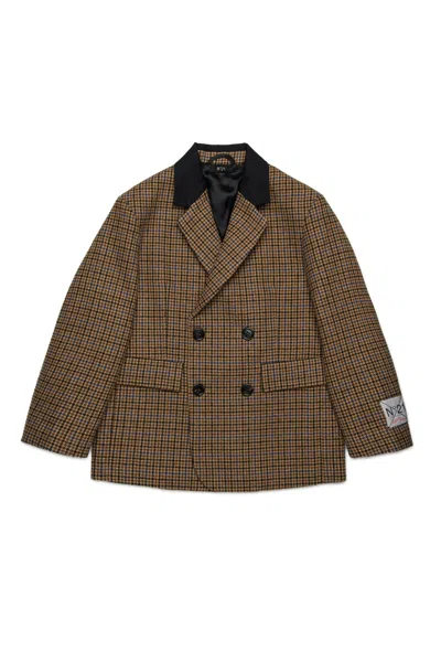 N°21 N. 21 Kids Houndstooth Blazer In Brown