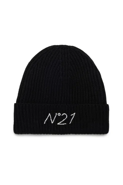 N°21 Wool Blend Beanie With Logo In Black