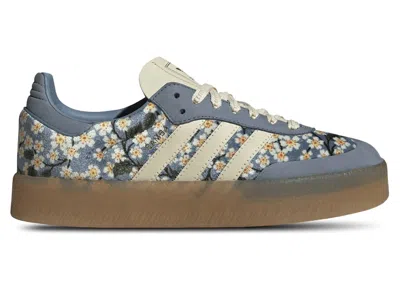 Pre-owned Adidas Originals Sambae Liberty London Floral Embroidery (women's) Sneakers In Blue/cream White/gold Metallic
