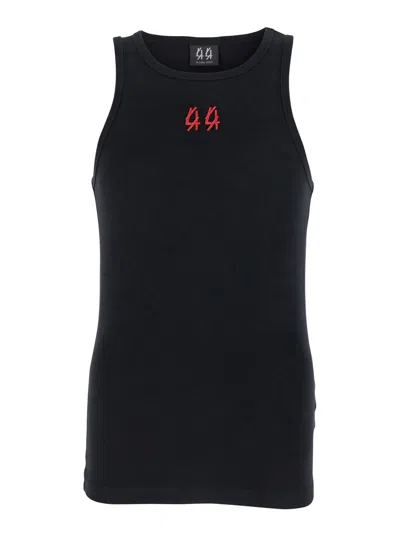 44 Label Group Black Crewneck Sleeveless Top With Embroidery On The Front In Cotton Man In Black