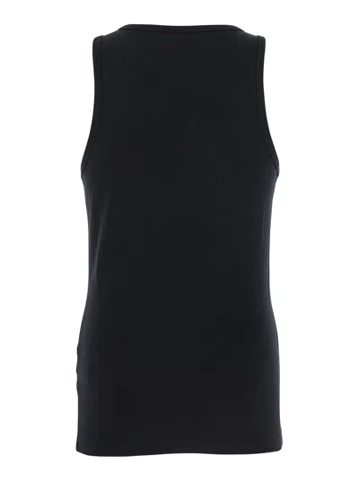 44 Label Group Black Crewneck Sleeveless Top With Embroidery On The Front In Cotton Man In Black