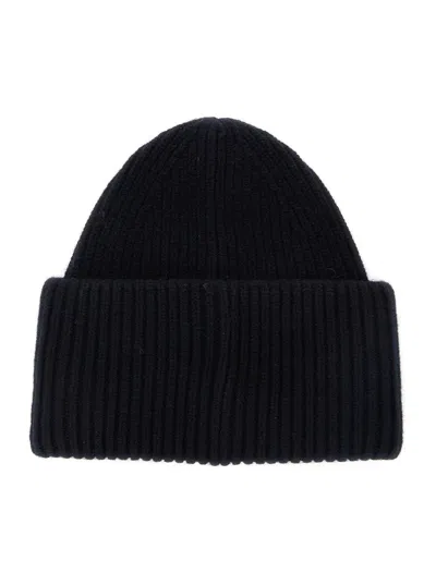 Acne Studios Pansy Face Ribbed Wool-blend Beanie In Black