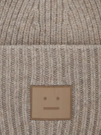 Acne Studios Womens Greige Melange Ribbed Brand-patch Wool-blend Beanie In Brown