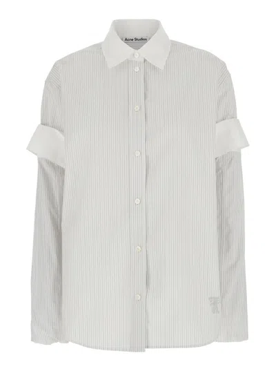 Acne Studios White Layered Shirt With All-over Striped Motif In Cotton Woman In White