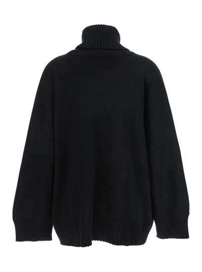 Alberta Ferretti Women Black High-neck Jumper With All-over Crystals Embellishment In Wool And Silk  In Black