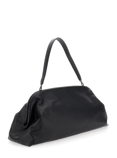Alberta Ferretti Women Black Handbag With Removable Handle And Clasp Closure In Leather Woman In Black