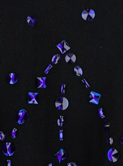 Alberta Ferretti Women Black High-neck Jumper With All-over Crystals Embellishment In Wool And Silk  In Black