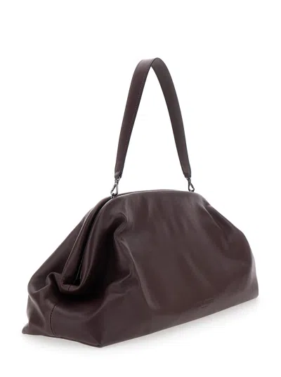 Alberta Ferretti Women Brown Handbag With Removable Handle And Clasp Closure In Leather Woman In Brown