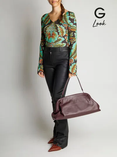 Alberta Ferretti Women Brown Handbag With Removable Handle And Clasp Closure In Leather Woman In Brown