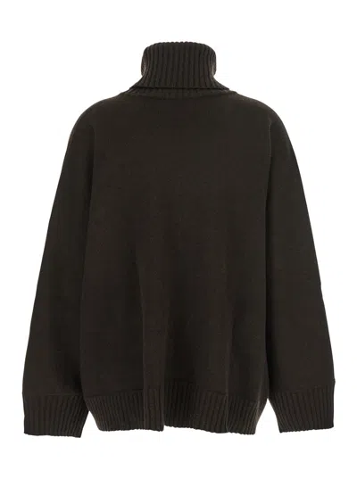 Alberta Ferretti Women Brown High-neck Jumper With All-over Crystals Embellishment In Wool And Silk  In Brown
