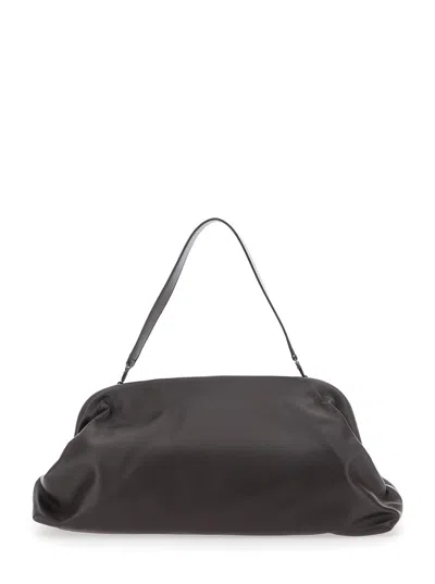 Alberta Ferretti Women Brown Handbag With Removable Handle And Clasp Closure In Leather Woman In Brown