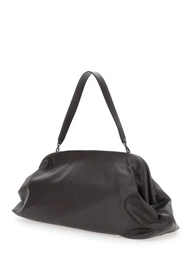 Alberta Ferretti Women Brown Handbag With Removable Handle And Clasp Closure In Leather Woman In Brown