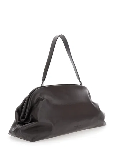 Alberta Ferretti Women Brown Handbag With Removable Handle And Clasp Closure In Leather Woman In Brown