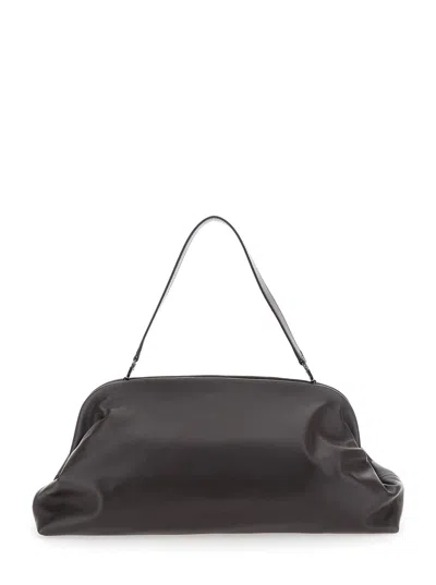 Alberta Ferretti Women Brown Handbag With Removable Handle And Clasp Closure In Leather Woman In Brown