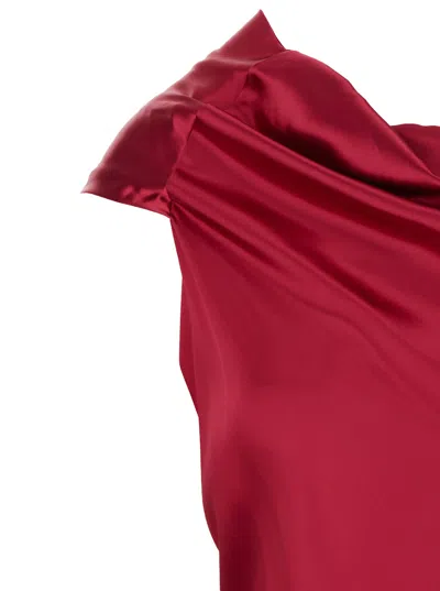 Alberta Ferretti Women Fuchsialong Dress With Draped Details In Shiny Satin Woman In Multi